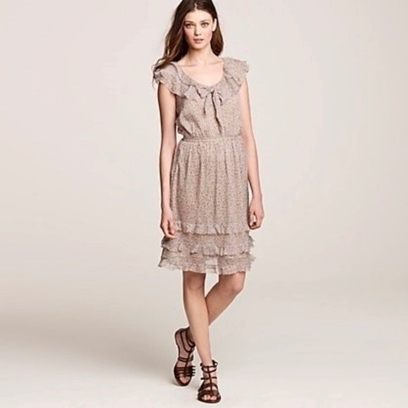 J.Crew Letour Neutral Floral Ruffle Silk Mini Dress Size 2 - Picture 1 of 7
